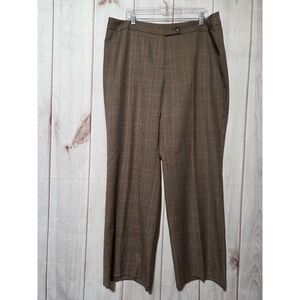 Jones New York Signature Woman Brown Plaid Wool Blend Wide Leg Dress Pants 18W